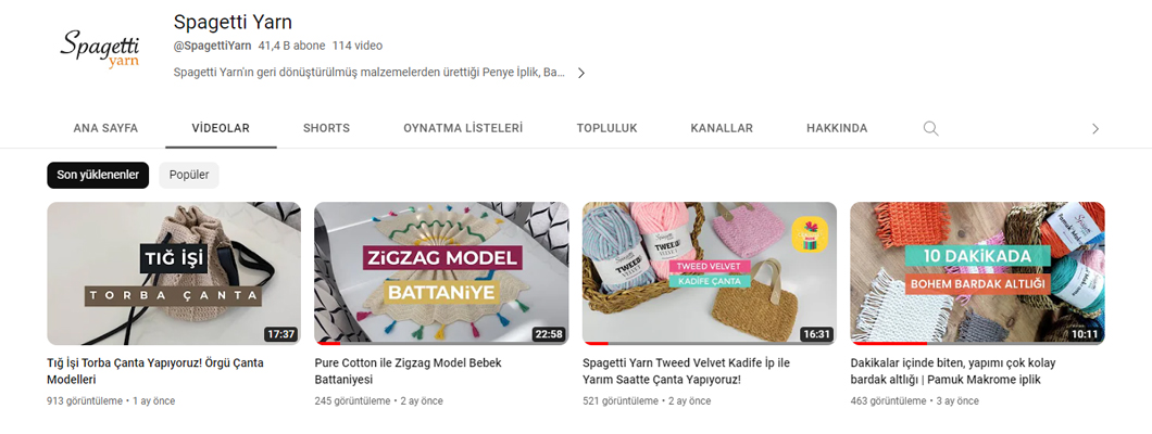 Yüzlerce Öğretici Video Spagetti Yarn Youtube Kanalında!