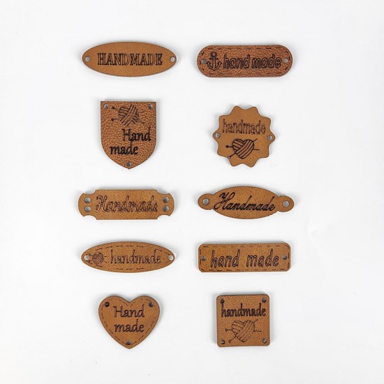 10'lu Handmade Yazılı Kahverengi Suni Deri Etiket