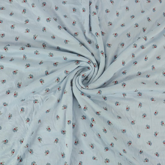 Likralı Pamuklu Süprem Kumaş - Baskılı - Bebe Mavi 110x110cm