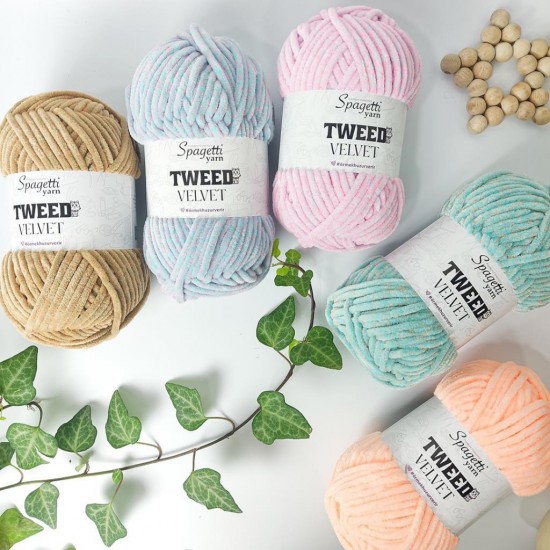 Tüvit Velvet Mint Yeşil-Pembe Kadife El Örgü İpliği